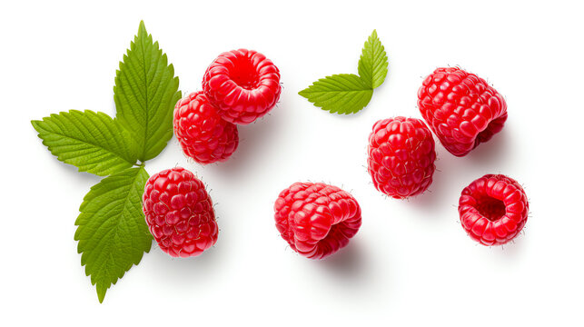 Einzelne Himbeere und Bl&auml;tter isoliert with generative KI