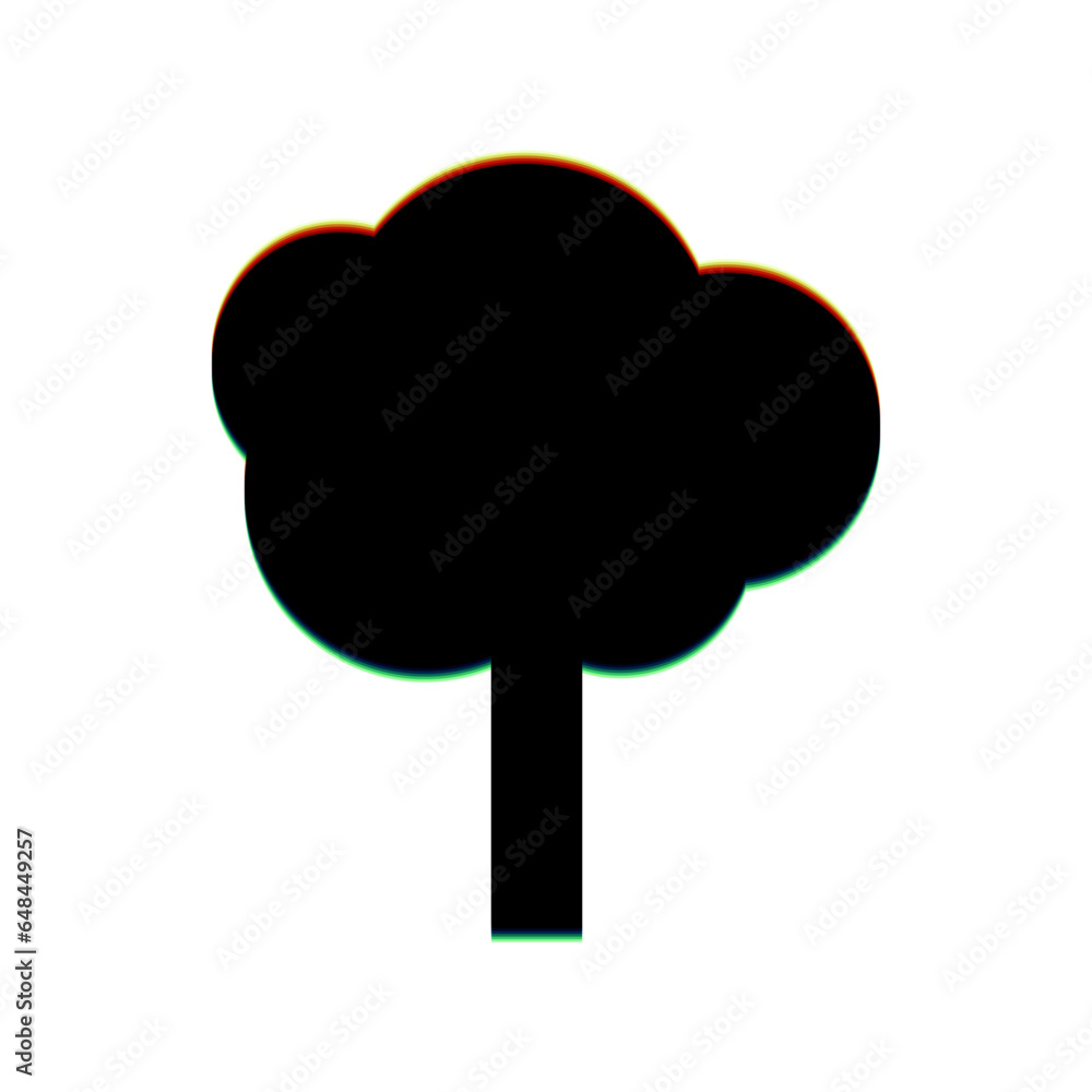 Poster tree sign illustration. black icon with vertical effect of color edge aberration at white background