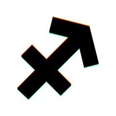 Sagittarius sign illustration. Black Icon with vertical effect of color edge aberration at white background. Illustration.