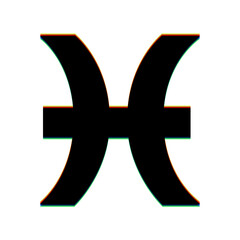 Obraz premium Pisces sign illustration. Black Icon with vertical effect of color edge aberration at white background. Illustration.