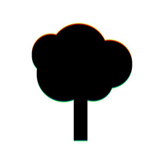 Tree sign illustration. Black Icon with vertical effect of color edge aberration at white background. Illustration.