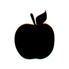 Apple sign illustration. Black Icon with vertical effect of color edge aberration at white background. Illustration.