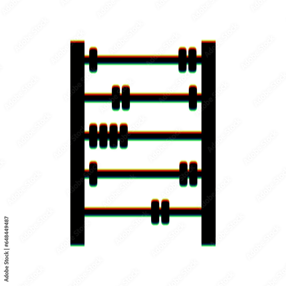 Poster retro abacus sign. black icon with vertical effect of color edge aberration at white background. ill