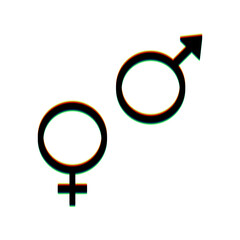 Sex symbol sign. Black Icon with vertical effect of color edge aberration at white background. Illustration.