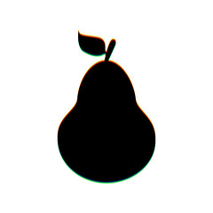 Pear sign illustration. Black Icon with vertical effect of color edge aberration at white background. Illustration.