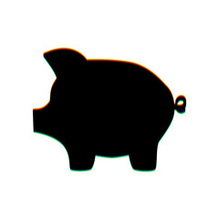 Pig money bank sign. Black Icon with vertical effect of color edge aberration at white background. Illustration.