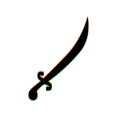 Sword sign illustration. Black Icon with vertical effect of color edge aberration at white background. Illustration.
