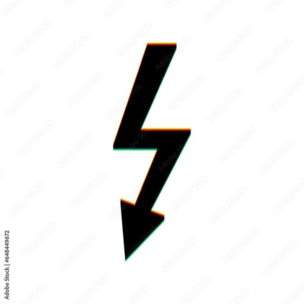 Poster high voltage danger sign. black icon with vertical effect of color edge aberration at white backgrou