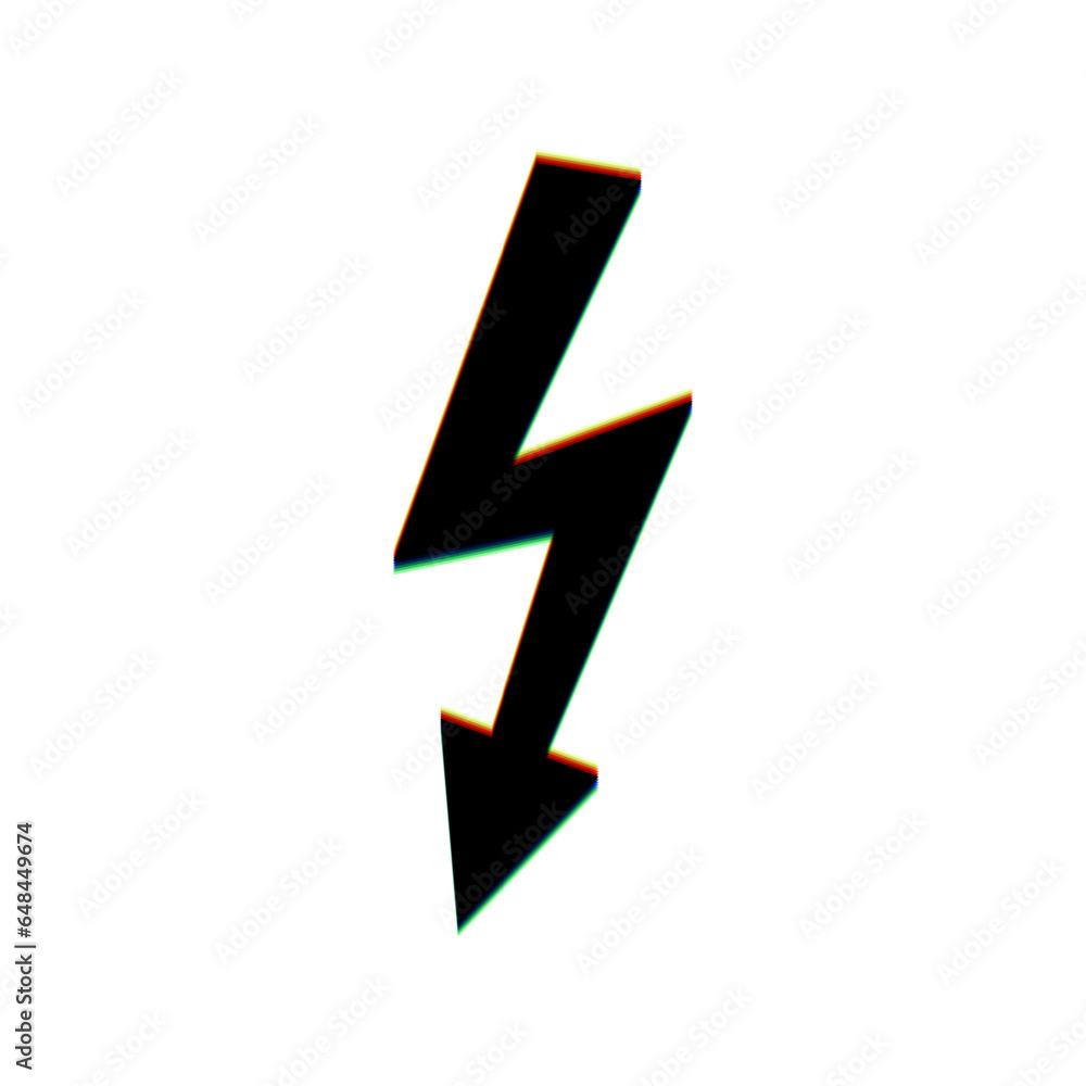 Poster high voltage danger sign. black icon with vertical effect of color edge aberration at white backgrou
