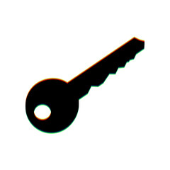Key sign illustration. Black Icon with vertical effect of color edge aberration at white background. Illustration.