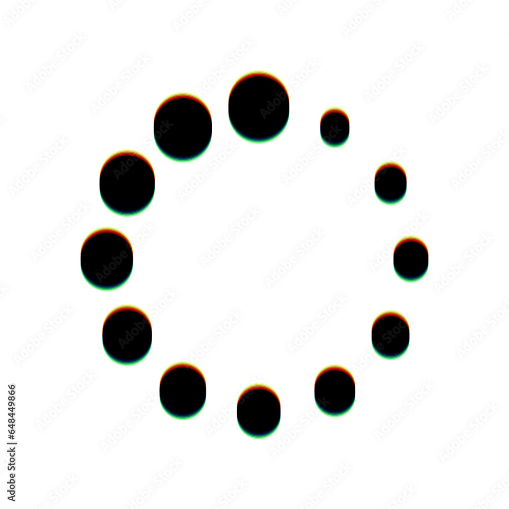 Poster circular loading sign. black icon with vertical effect of color edge aberration at white background.