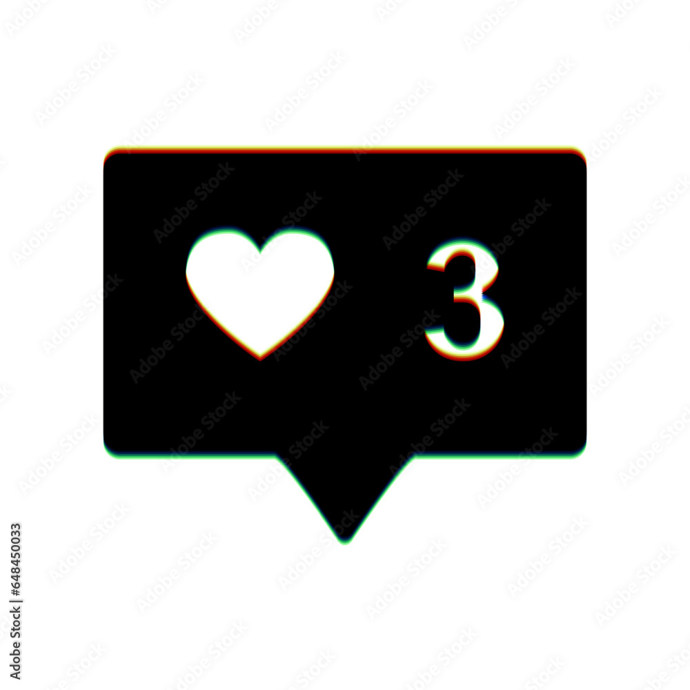 Poster like and comment sign. black icon with vertical effect of color edge aberration at white background.