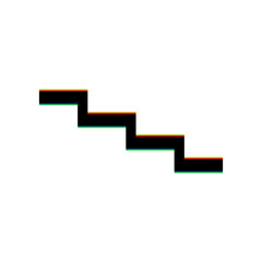Fototapeta premium Stair down sign. Black Icon with vertical effect of color edge aberration at white background. Illustration.