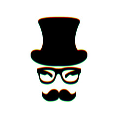 Hipster accessories design. Black Icon with vertical effect of color edge aberration at white background. Illustration.