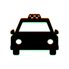 Obraz premium Taxi sign illustration. Black Icon with vertical effect of color edge aberration at white background. Illustration.