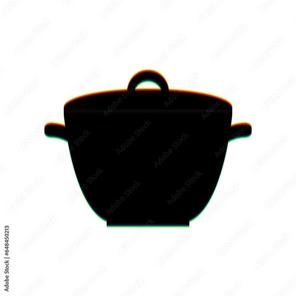 Poster saucepan simple sign. black icon with vertical effect of color edge aberration at white background. 