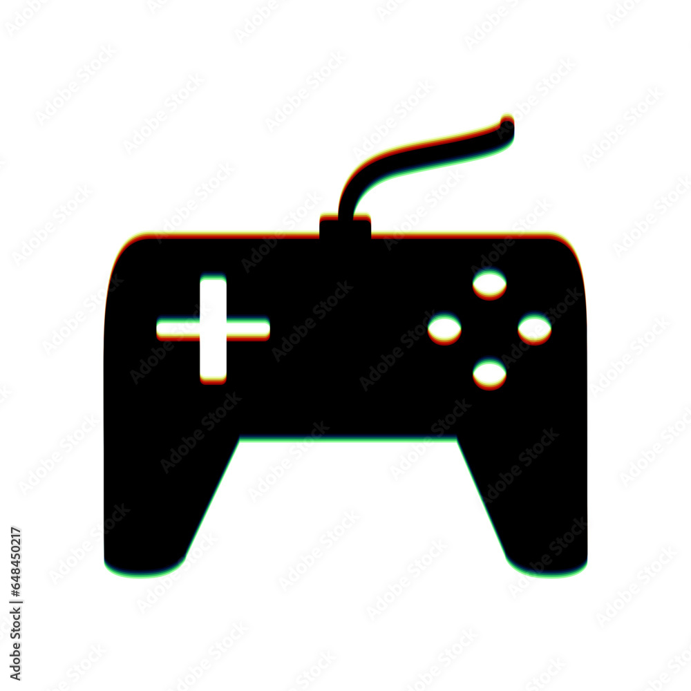 Aufkleber joystick simple sign. black icon with vertical effect of color edge aberration at white background. 