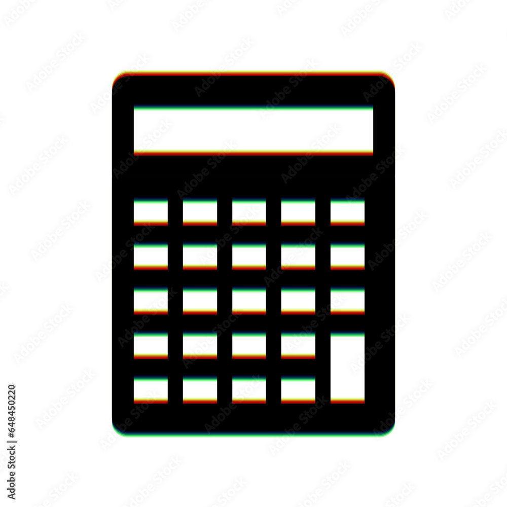 Aufkleber calculator simple sign. black icon with vertical effect of color edge aberration at white background