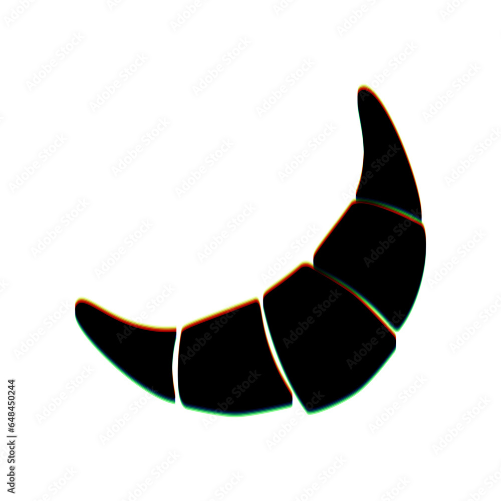 Aufkleber croissant simple sign. black icon with vertical effect of color edge aberration at white background.
