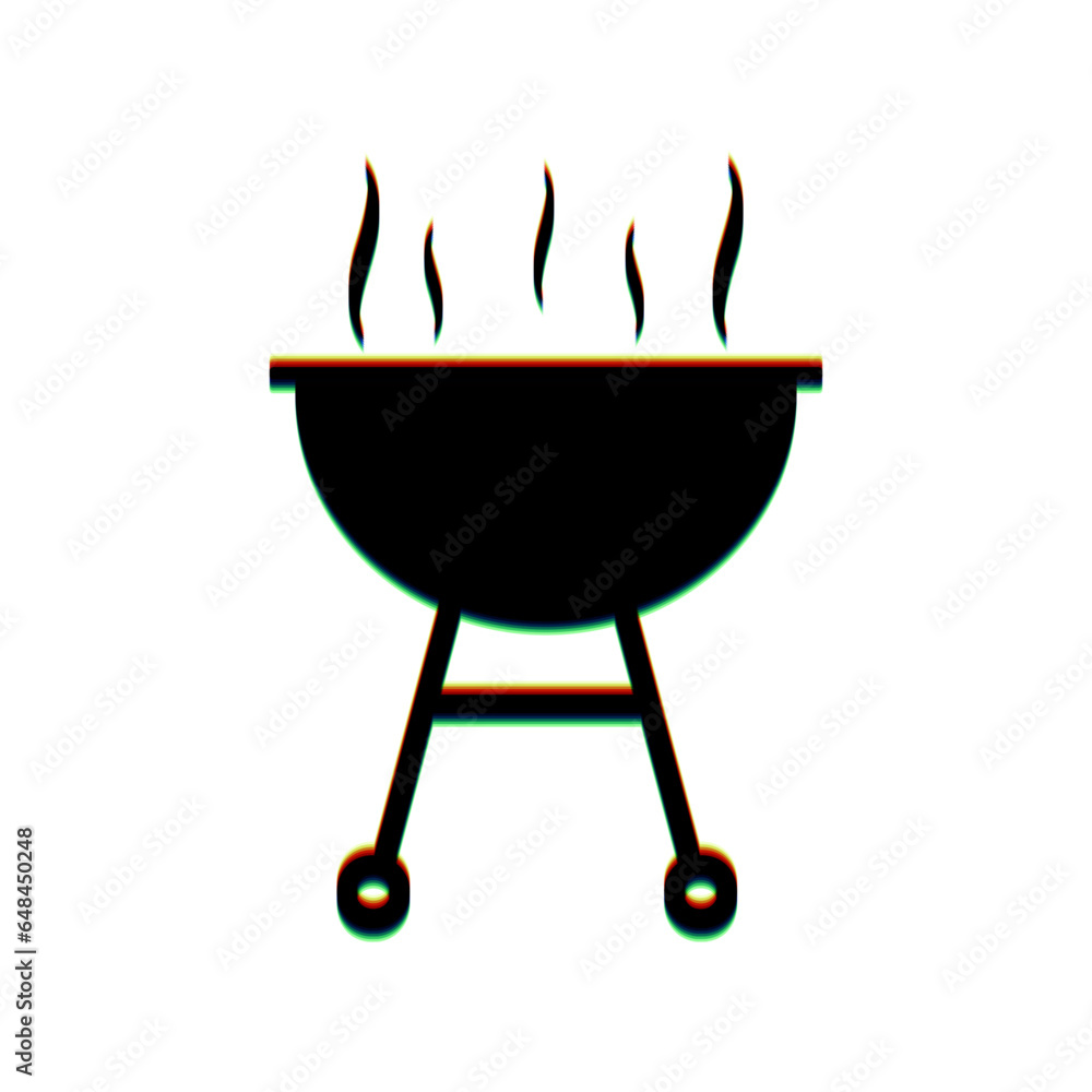 Poster barbecue simple sign. black icon with vertical effect of color edge aberration at white background. 