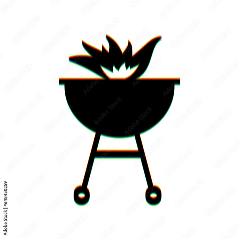 Poster barbecue with fire sign. black icon with vertical effect of color edge aberration at white backgroun