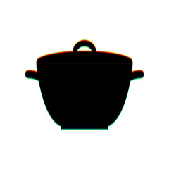 Saucepan simple sign. Black Icon with vertical effect of color edge aberration at white background. Illustration.
