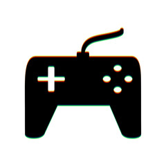 Joystick simple sign. Black Icon with vertical effect of color edge aberration at white background. Illustration.