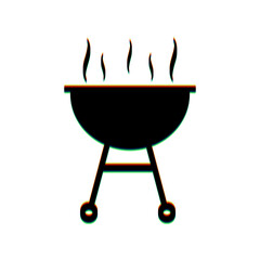 Barbecue simple sign. Black Icon with vertical effect of color edge aberration at white background. Illustration.