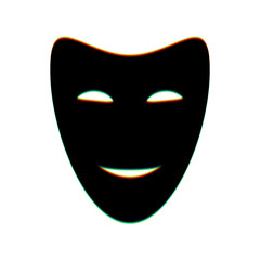 Comedy theatrical masks. Black Icon with vertical effect of color edge aberration at white background. Illustration.