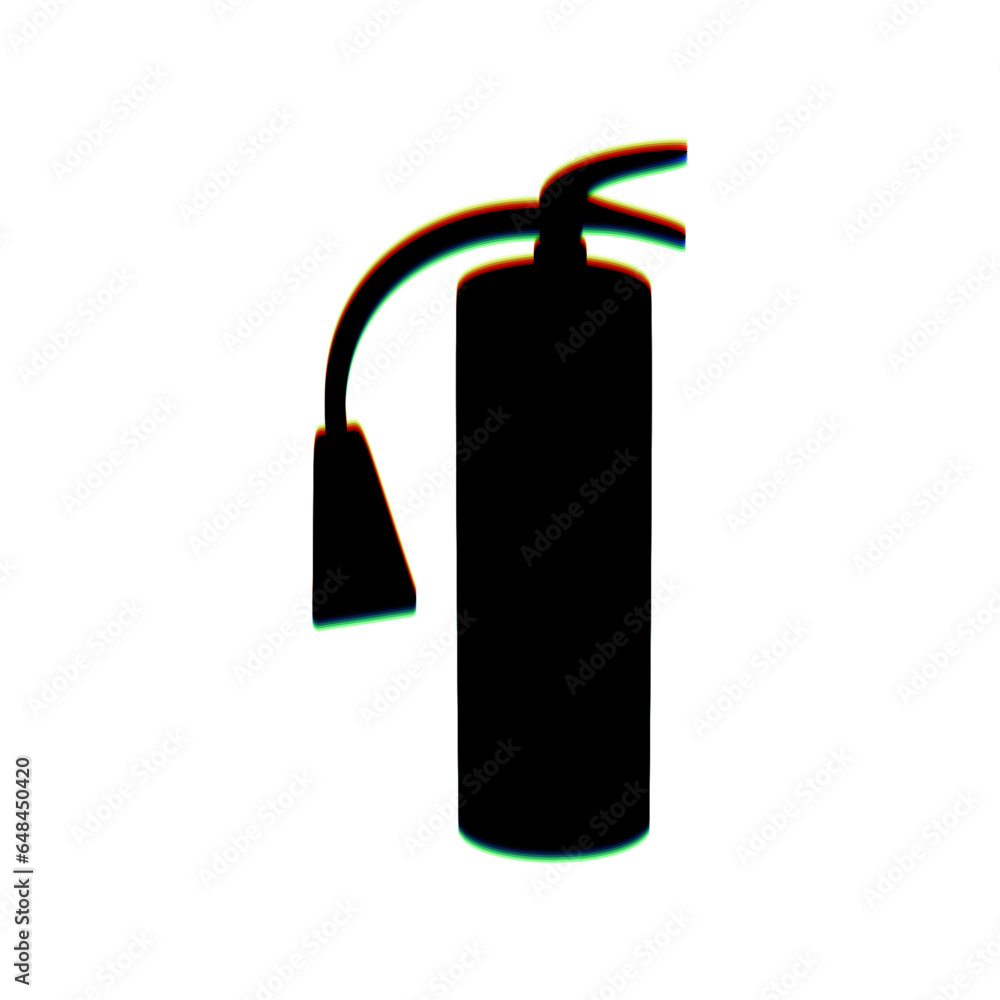 Poster fire extinguisher sign. black icon with vertical effect of color edge aberration at white background