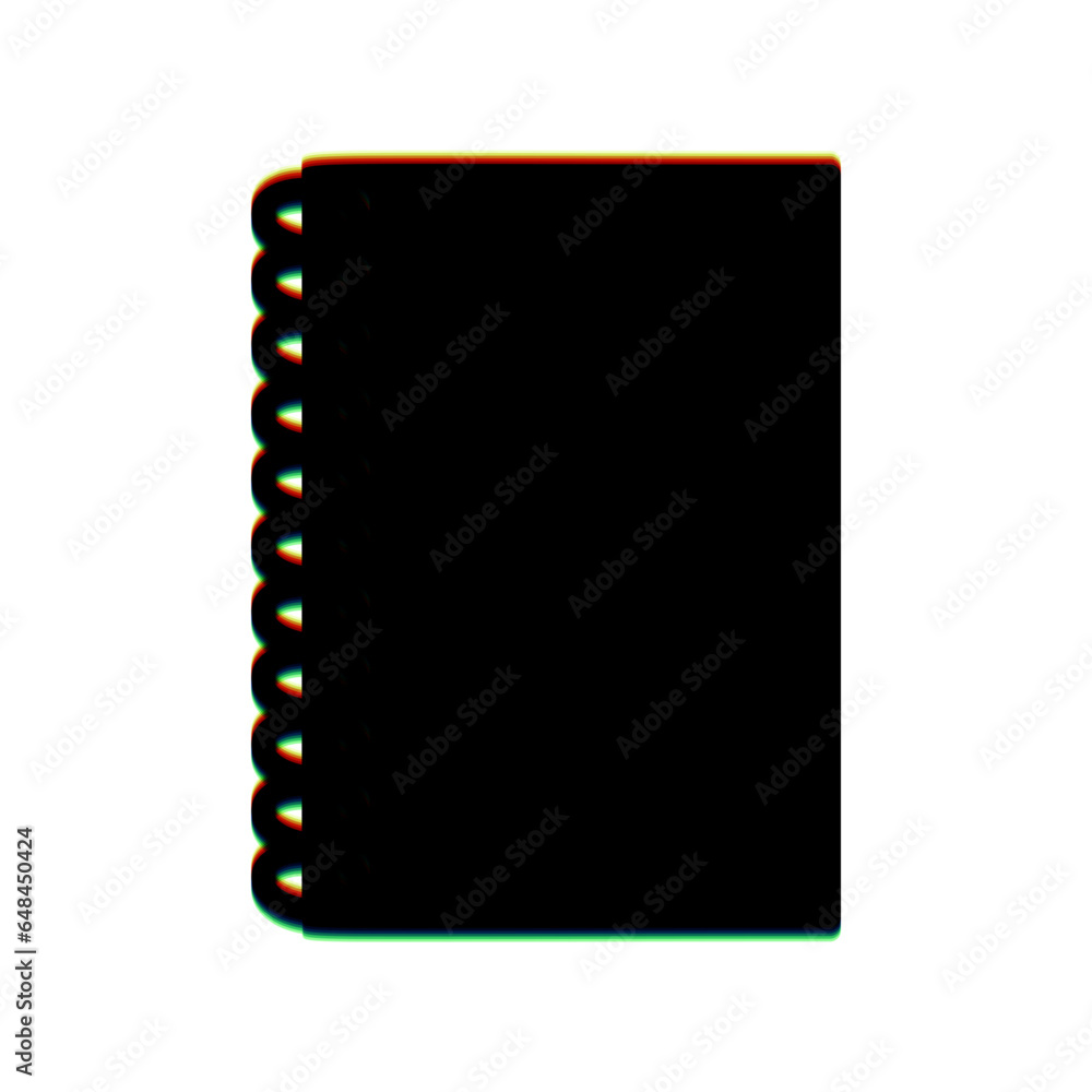 Aufkleber notebook simple sign. black icon with vertical effect of color edge aberration at white background. 