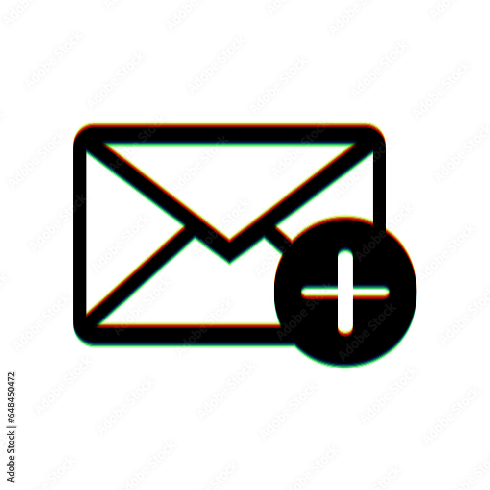 Aufkleber mail sign illustration with add mark. black icon with vertical effect of color edge aberration at wh