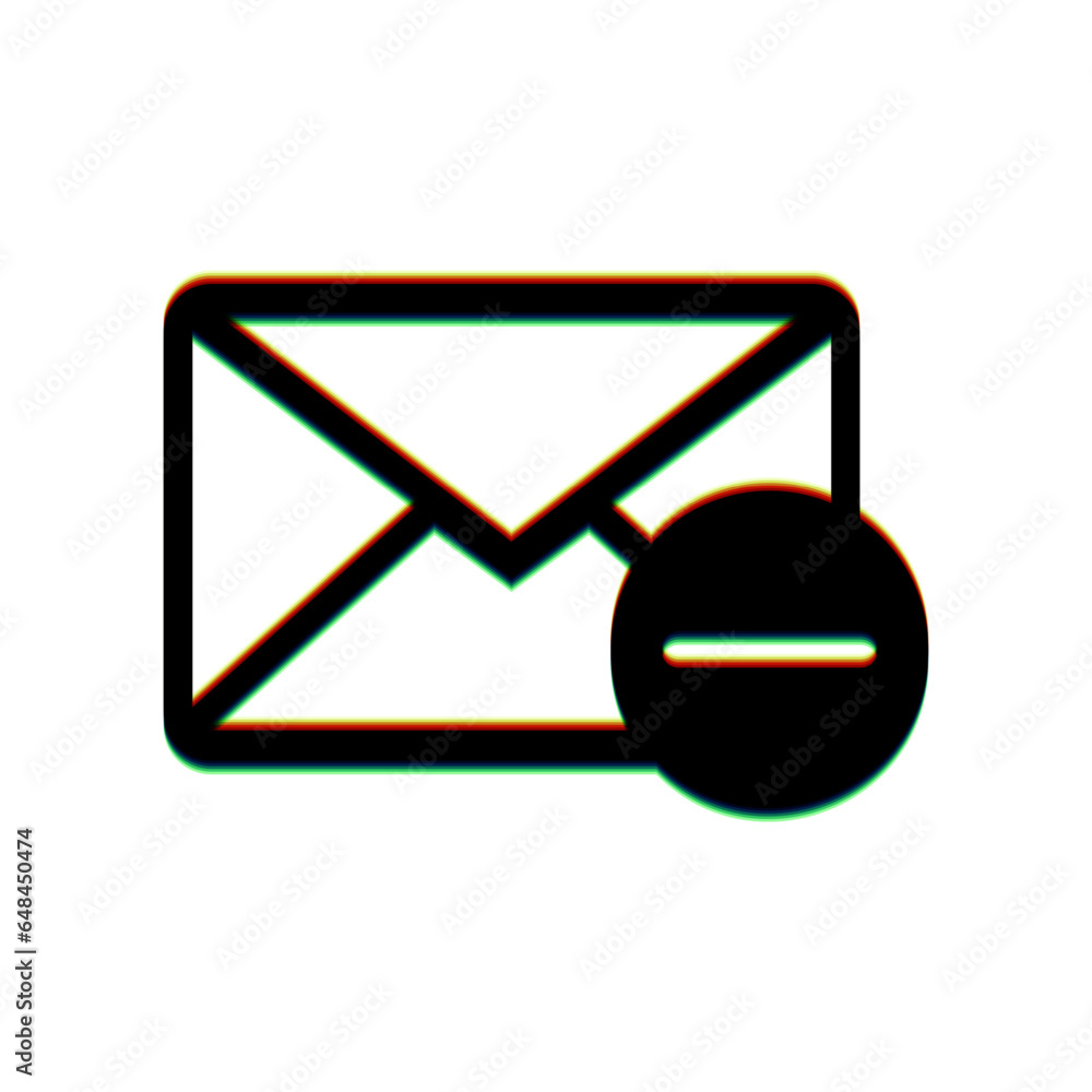 Aufkleber mail sign illustration with remove mark. black icon with vertical effect of color edge aberration at