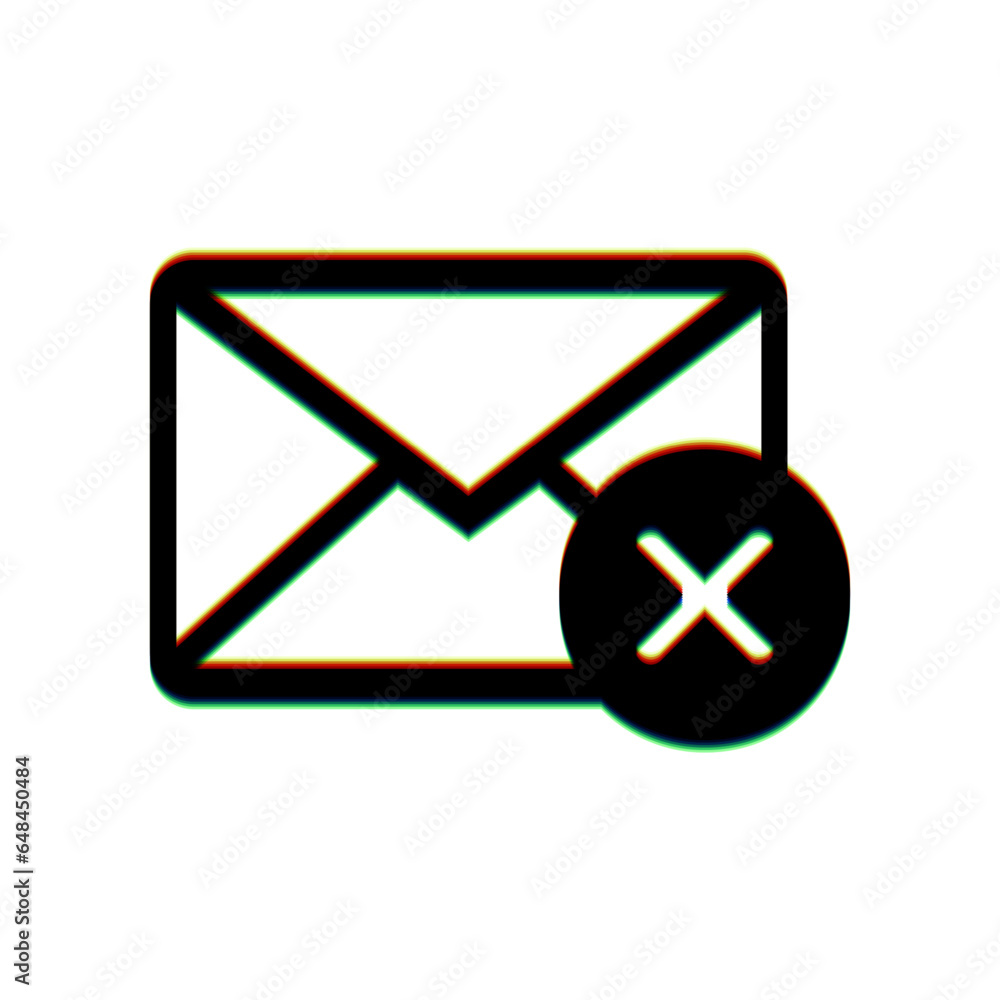 Aufkleber mail sign illustration with cancel mark. black icon with vertical effect of color edge aberration at