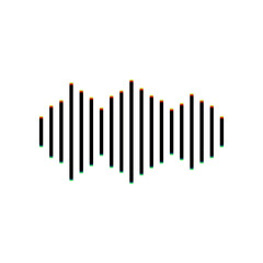 Sound waves icon. Black Icon with vertical effect of color edge aberration at white background. Illustration.