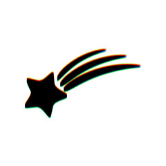 Meteor shower sign. Black Icon with vertical effect of color edge aberration at white background. Illustration.