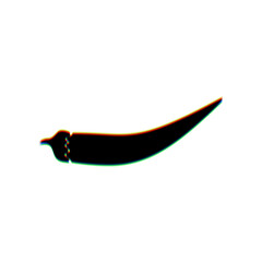 Chilli pepper sign. Black Icon with vertical effect of color edge aberration at white background. Illustration.
