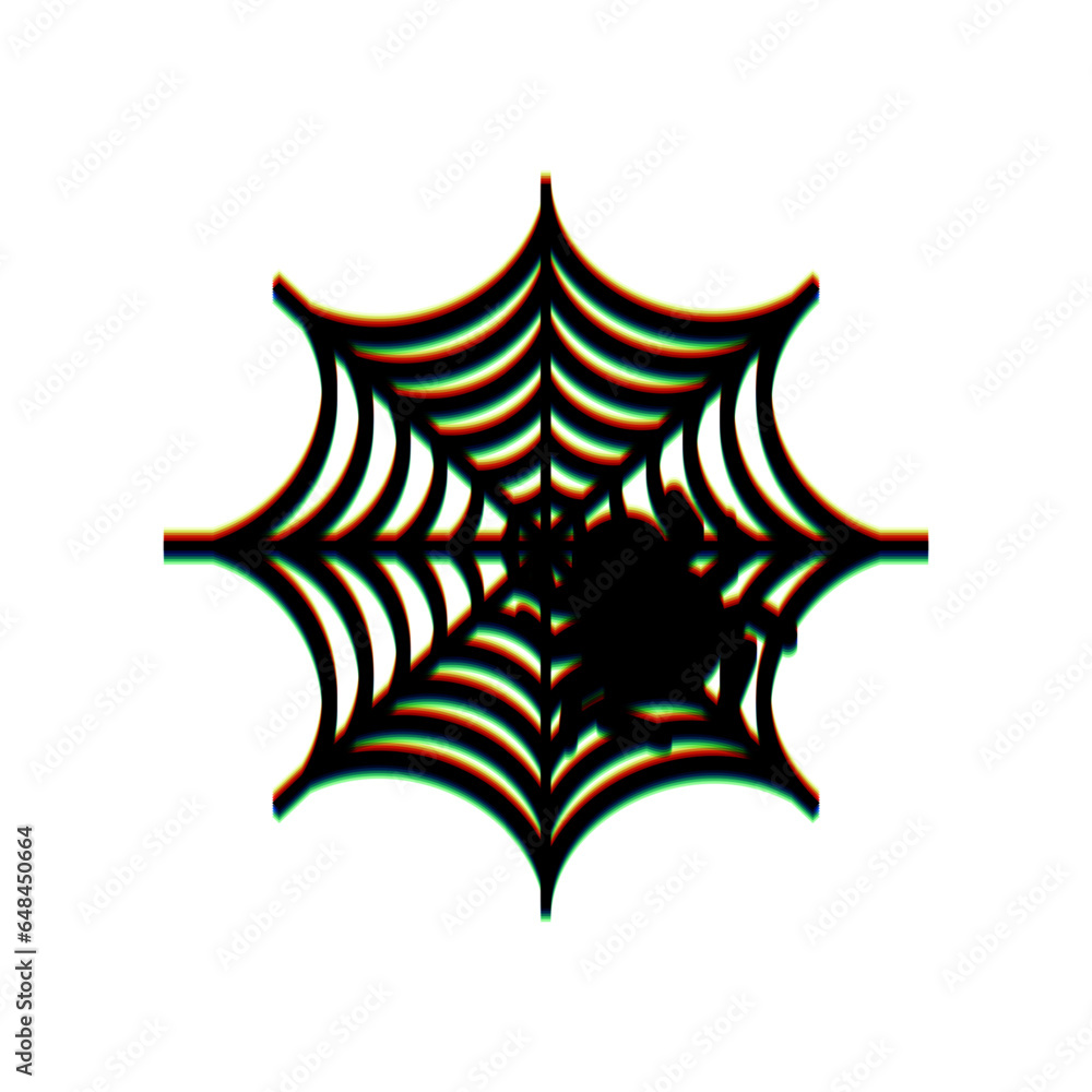 Aufkleber spider on web illustration. black icon with vertical effect of color edge aberration at white backgr