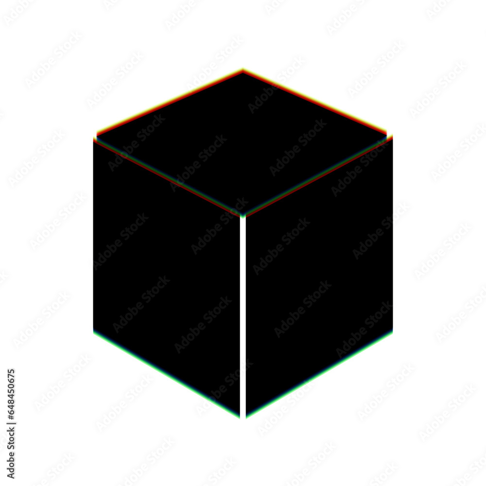 Poster cube sign illustration. black icon with vertical effect of color edge aberration at white background