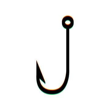 Fishing Hook sign illustration. Black Icon with vertical effect of color edge aberration at white background. Illustration.