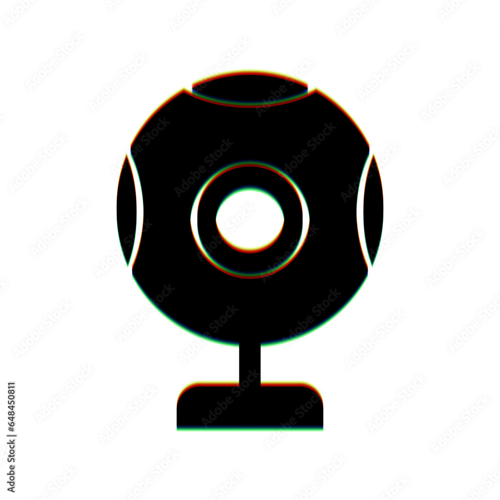 Poster chat web camera sign. black icon with vertical effect of color edge aberration at white background. 