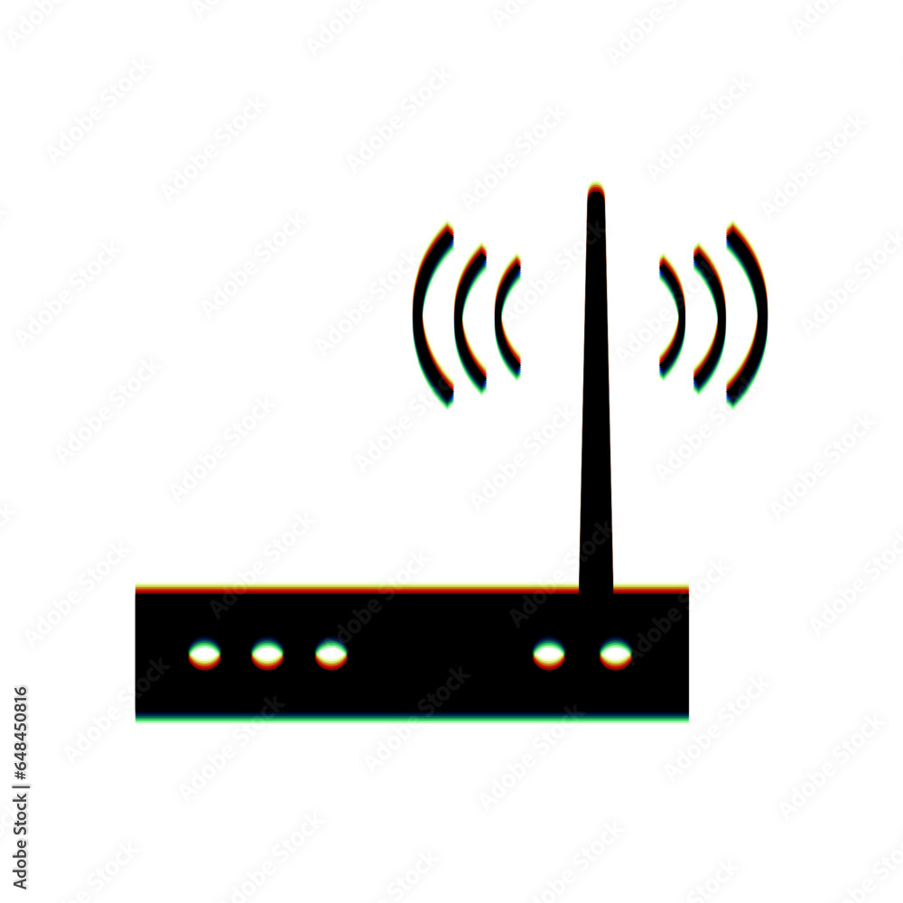 Aufkleber wifi modem sign. black icon with vertical effect of color edge aberration at white background. illus