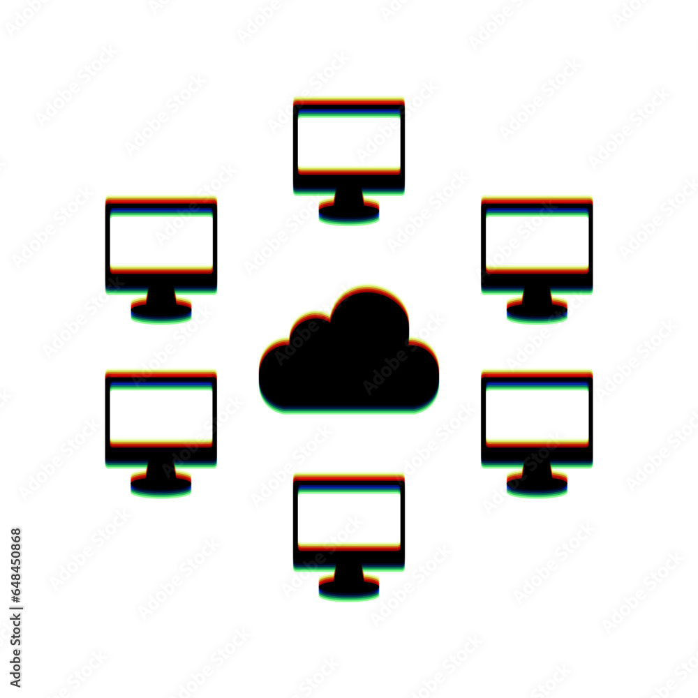 Aufkleber computers nerk sign. black icon with vertical effect of color edge aberration at white background. i