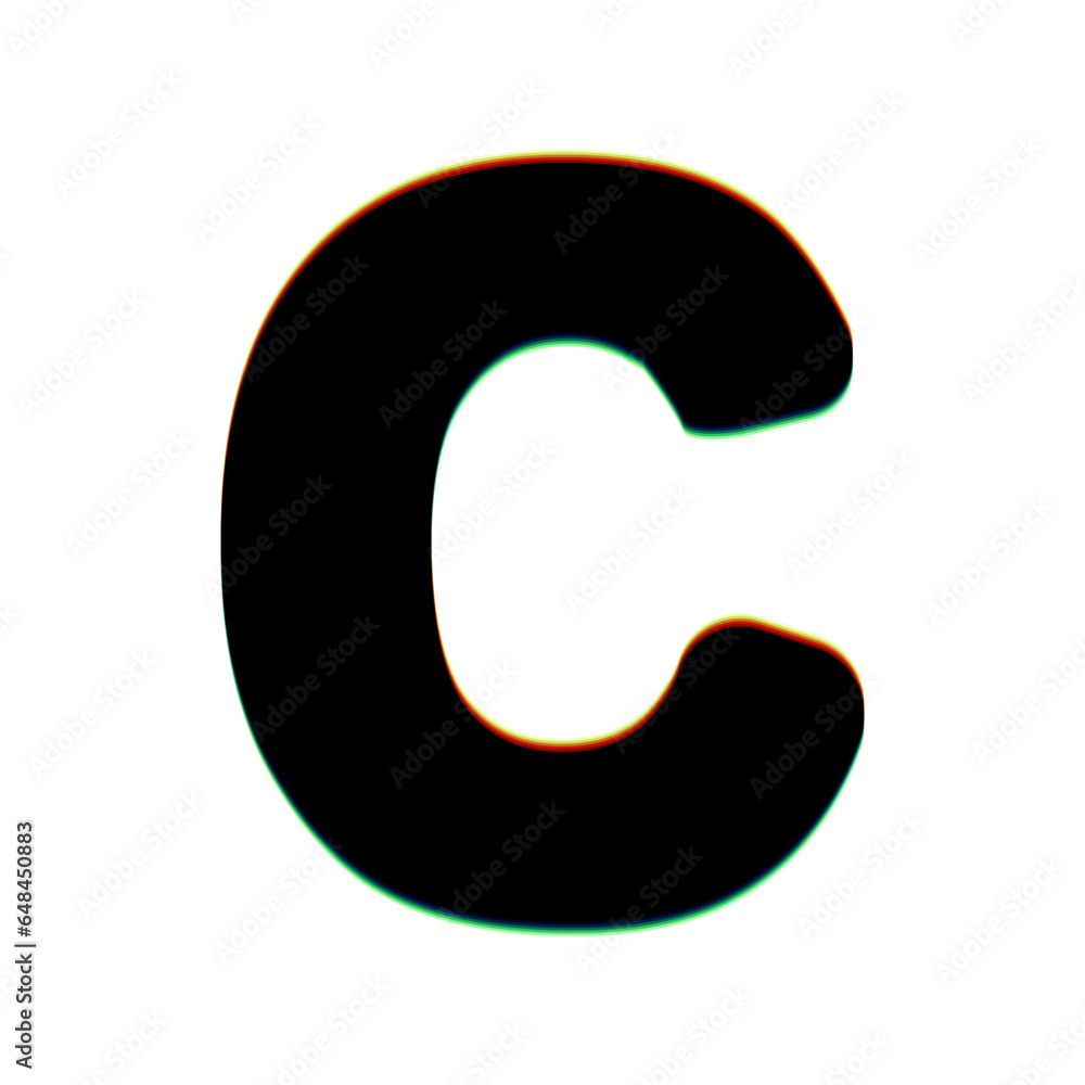Fototapete Letter C sign design template element. Black Icon with vertical effect of color edge aberration at white background. Illustration.