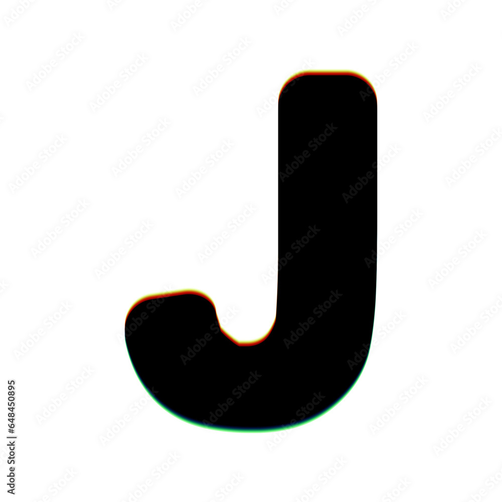 Aufkleber letter j sign design template element. black icon with vertical effect of color edge aberration at w