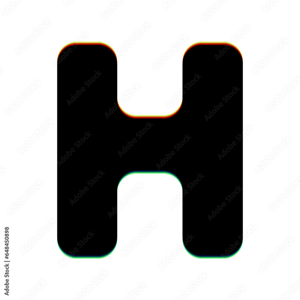 Poster letter h sign design template element. black icon with vertical effect of color edge aberration at w
