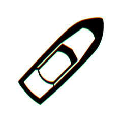 Boat sign. Black Icon with vertical effect of color edge aberration at white background. Illustration.
