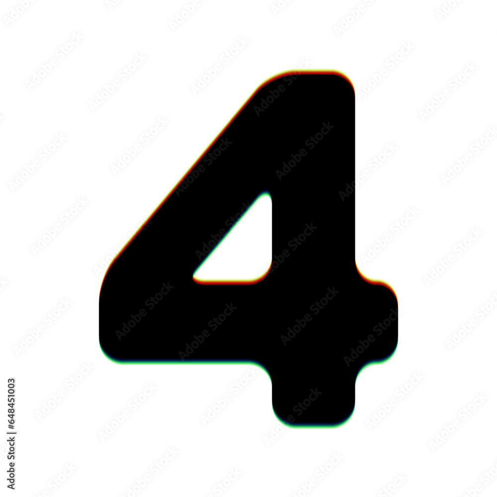 Poster number 4 sign design template element. black icon with vertical effect of color edge aberration at w