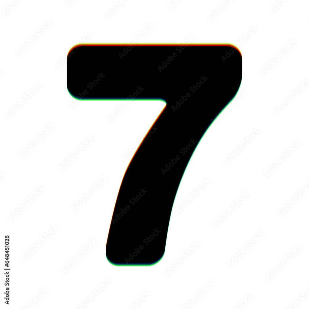 Poster number 7 sign design template element. black icon with vertical effect of color edge aberration at w
