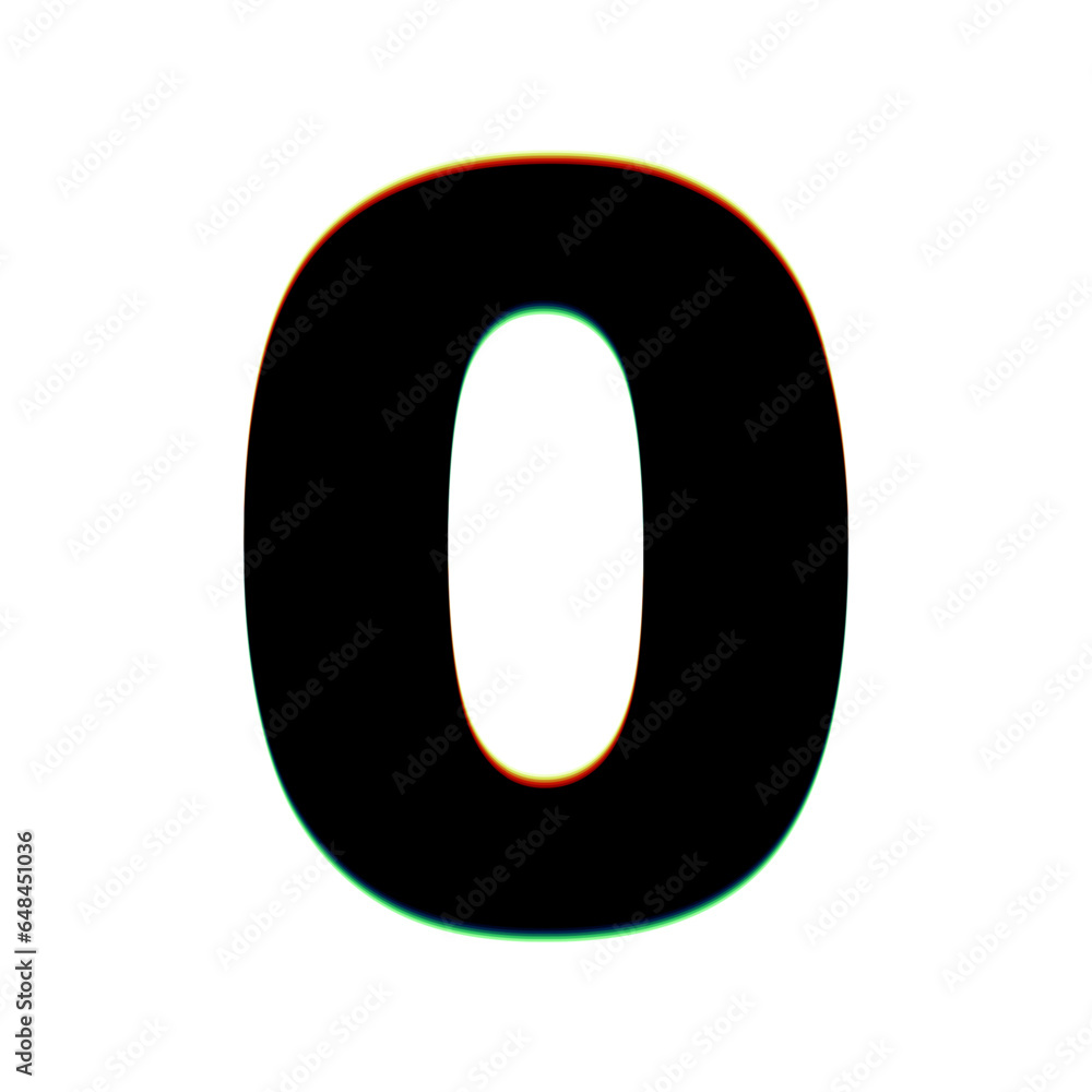 Aufkleber number 0 sign design template element. black icon with vertical effect of color edge aberration at w